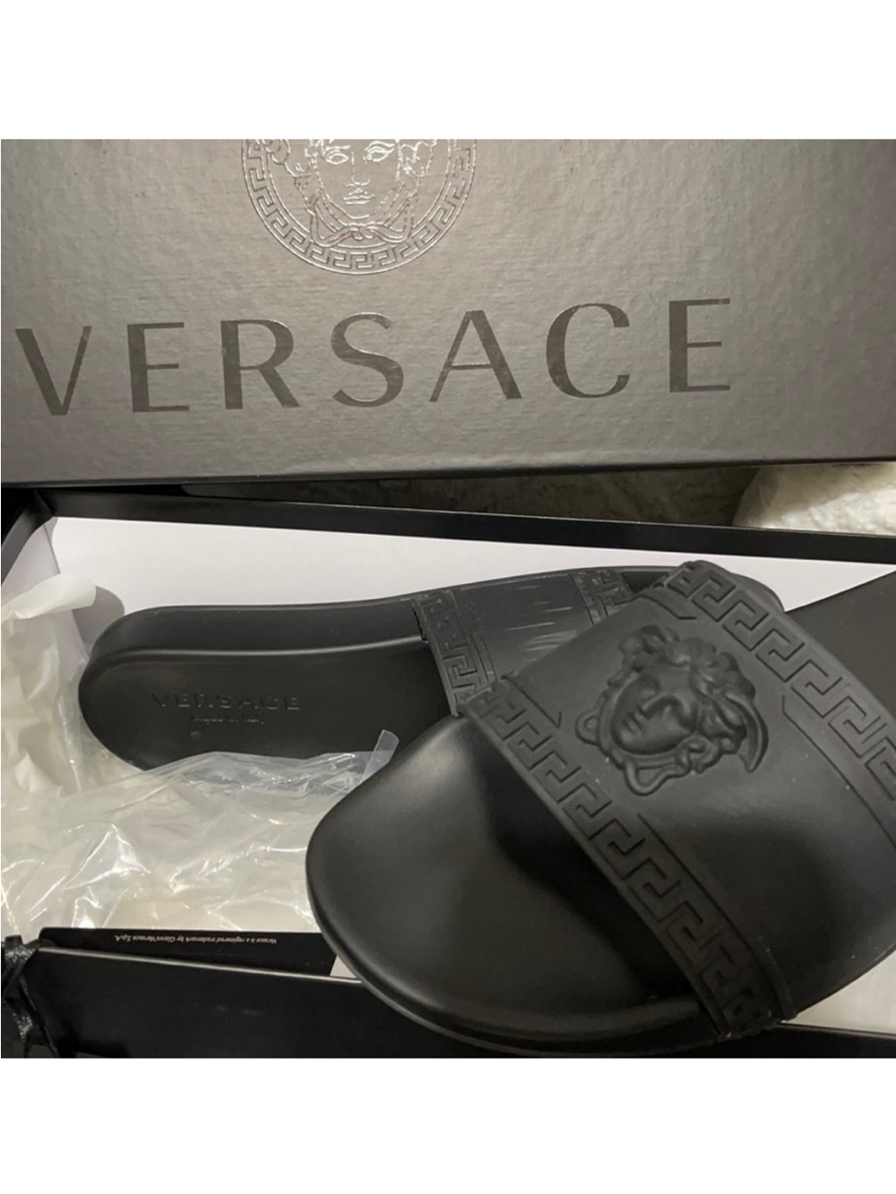 Versace Matte Black Medusa Rubber Designer Slides